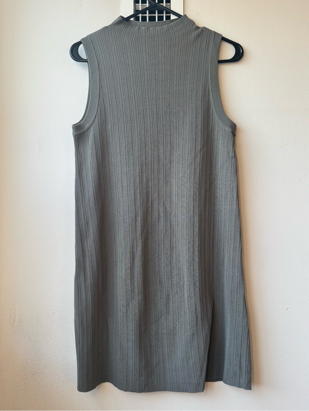 Sleeveless Ribbed Shift Dress - Sage Green